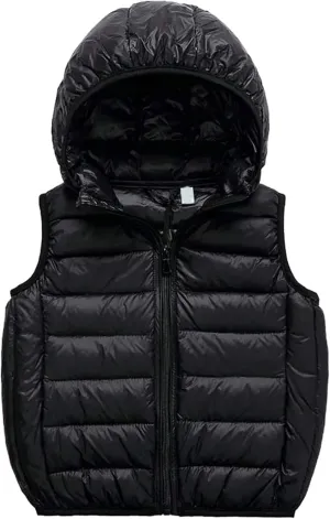 Boys Girls' Light Weight Hooded Down Vest,Kids Puffer Sleeveless Jacket Zipper Pocket
