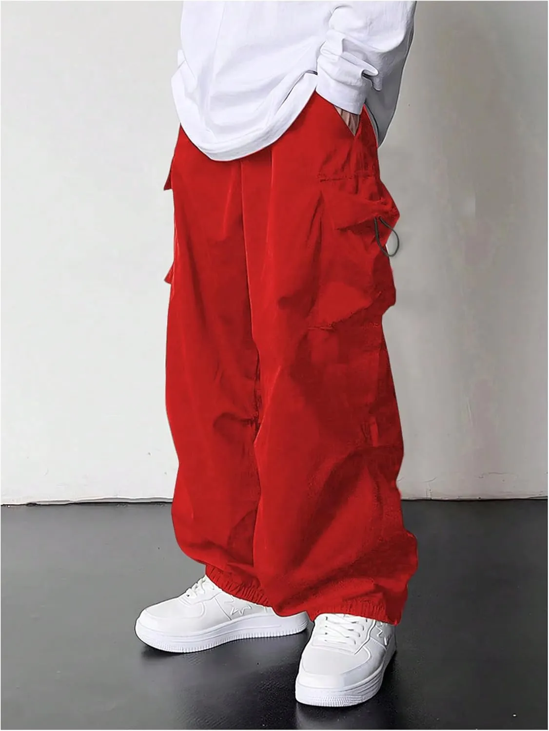 Boy's Wide Leg Cargo Pants Drawstring Waist Baggy Track Pants Trousers Streetwear