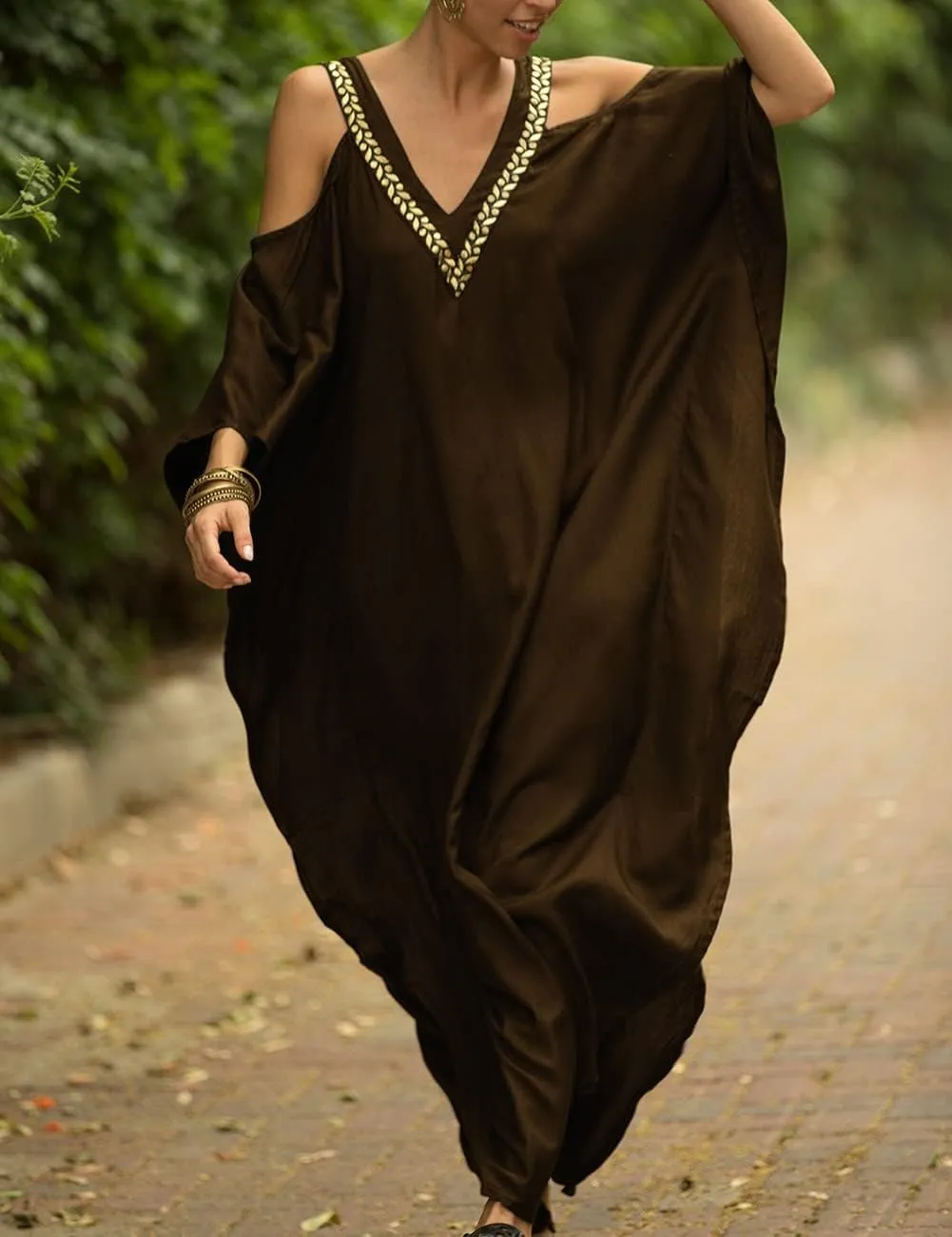 Bsubseach Turkish Cold Shoulder Kaftan Dresses Swimsuit Cover Up Maxi Dress Beach Cover Ups