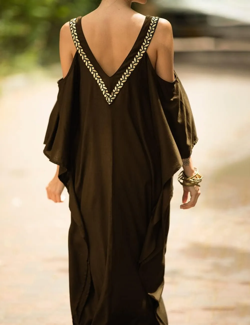 Bsubseach Turkish Cold Shoulder Kaftan Dresses Swimsuit Cover Up Maxi Dress Beach Cover Ups