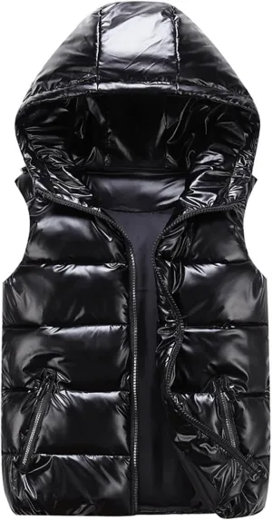 BTDECLAR 2024 Fashion Womens Vest with Hood Zip up Windproof Short Coat Warm Lightweight Sleeveless Thick Puffer Jacket