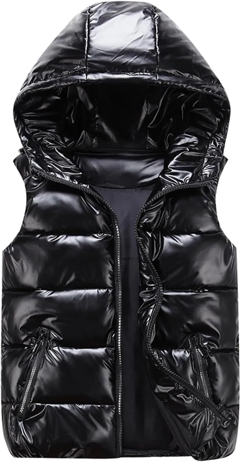 BTDECLAR 2024 Fashion Womens Vest with Hood Zip up Windproof Short Coat Warm Lightweight Sleeveless Thick Puffer Jacket
