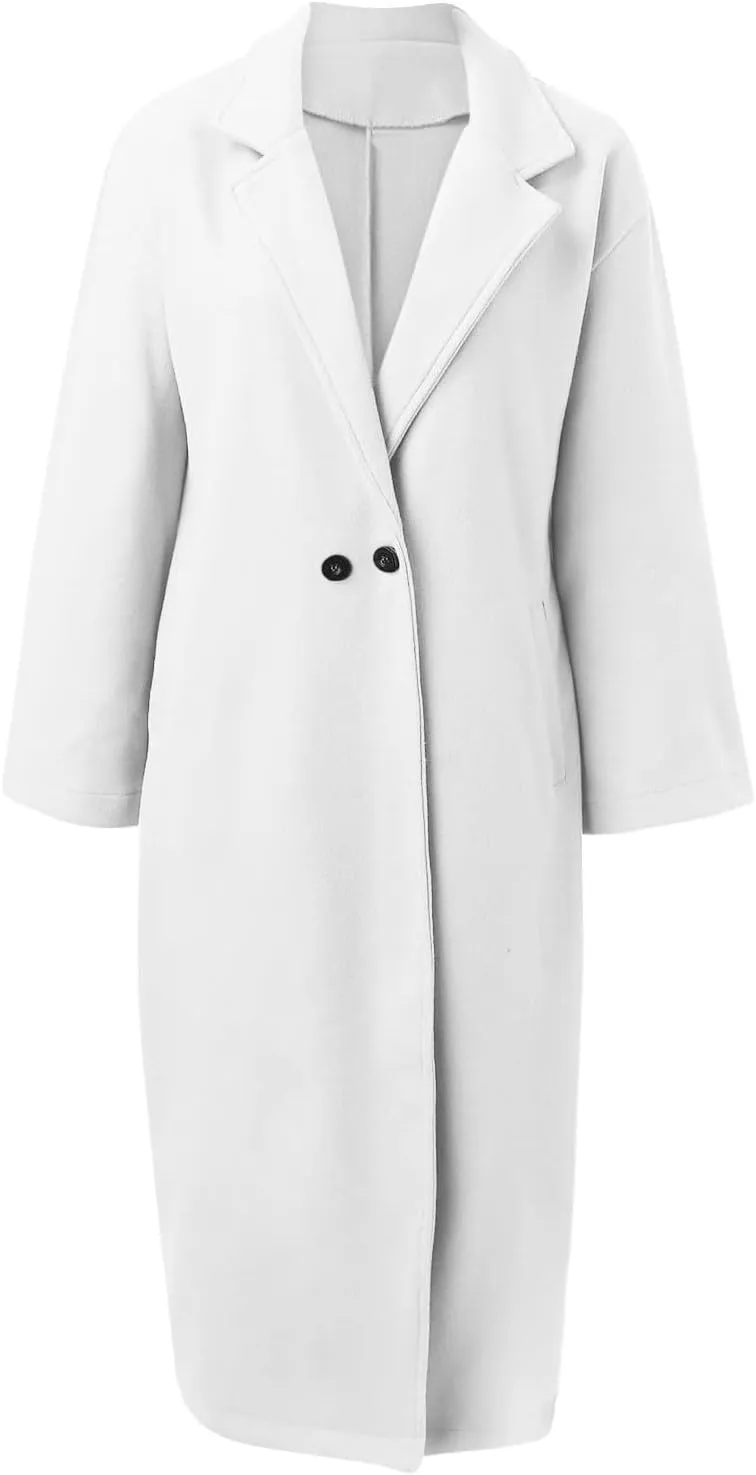 BTDECLAR Women's Trench Coats 2024 Lapel Open Front Long Sleeve Peacoat Winter Warm Loose Fit Wool Blend Cardigan