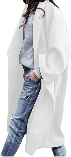 BTDECLAR Women's Trench Coats 2024 Lapel Open Front Long Sleeve Peacoat Winter Warm Loose Fit Wool Blend Cardigan