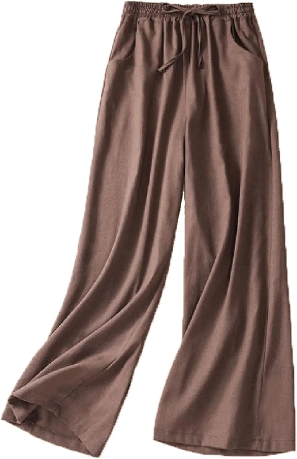 BZGTZT Linen Pants for Women Flowy Summer Drawstring High Waist Wide Leg Pant with Pockets Lounge Trousers Casual Pants