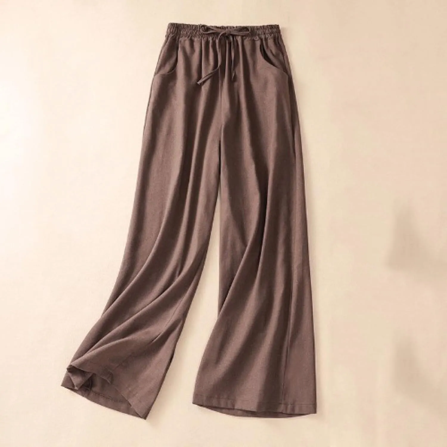 BZGTZT Linen Pants for Women Flowy Summer Drawstring High Waist Wide Leg Pant with Pockets Lounge Trousers Casual Pants
