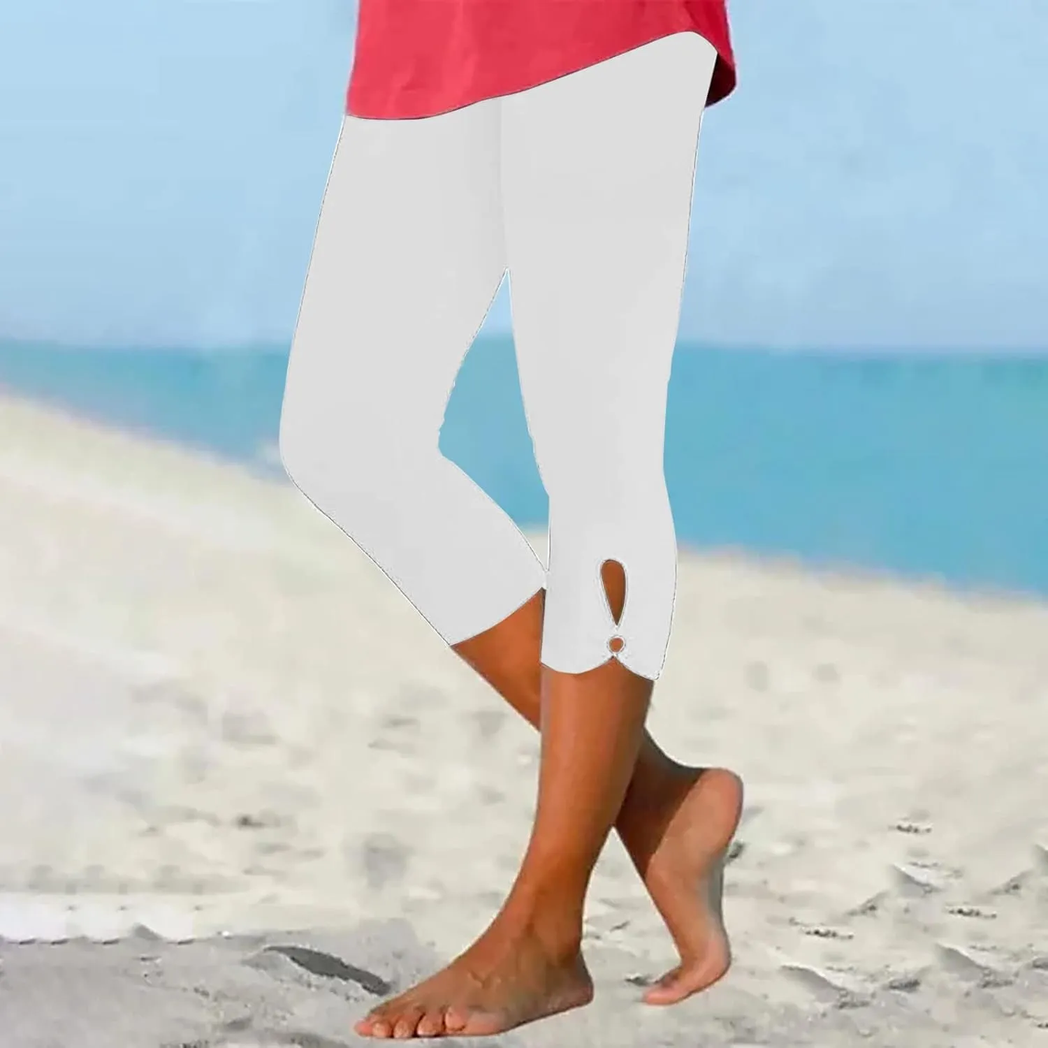 Capri Leggings for Women High Waisted Yoga Capri Pants Stretchy Lounge Pants Solid Color Capri Leggings Pajama Capri