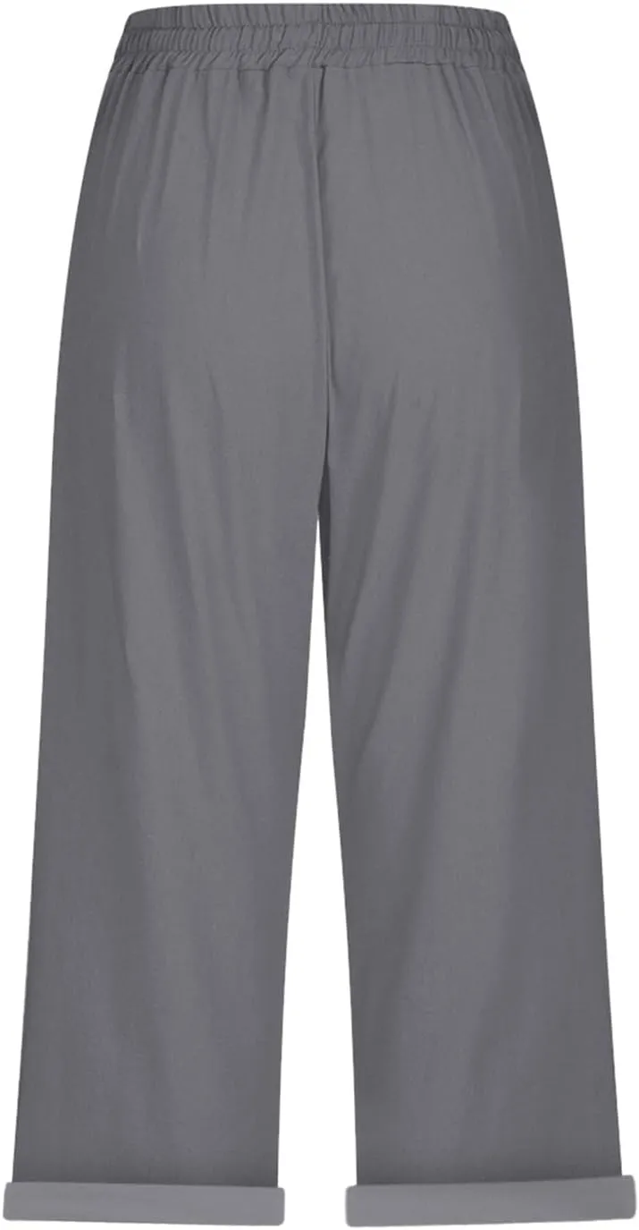 Capri Pants for Women 2025 Knee Length Cotton Linen Capris Summer Straight Leg Loose Beach Shorts with Pockets