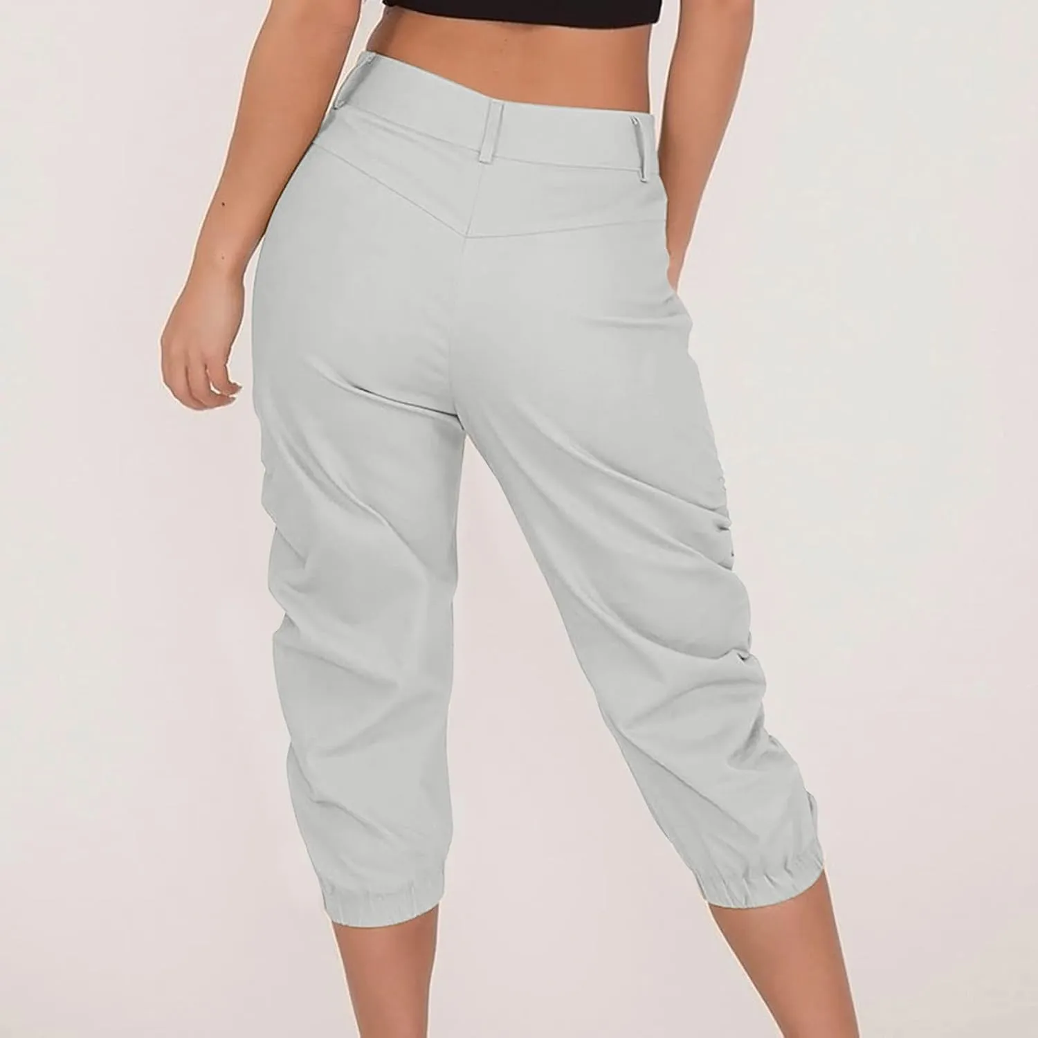 Capri Pants for Women Casual Comfy High Waisted Travel Outdoor Cargo Hiking Harem Pants Ruched Jogger Sweatpants