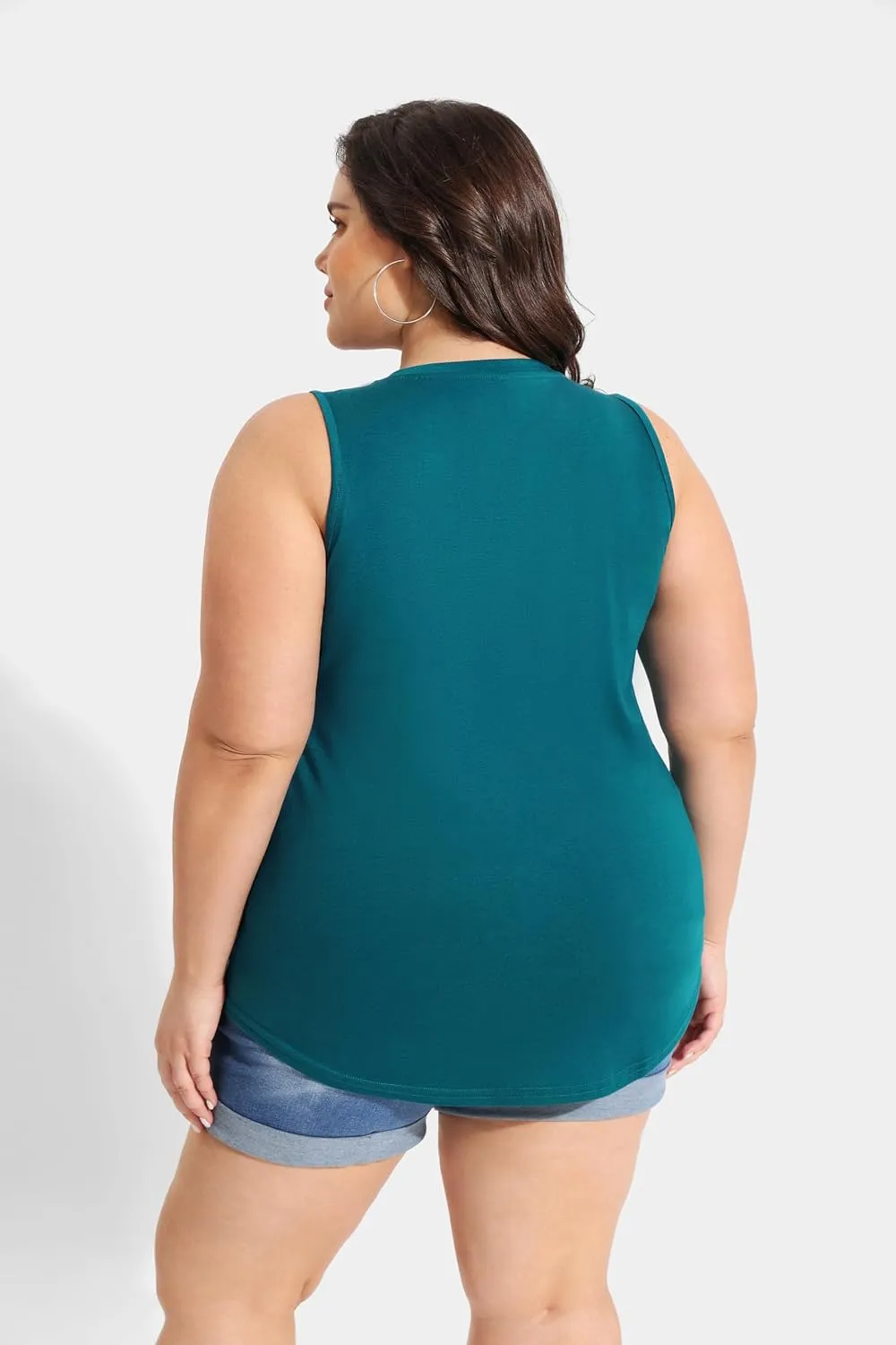 CARCOS Plus Size Tank Tops for Women Summer Pullover Color Block Sleeveless T Shirt Neck Basic Shirt XL-5XL