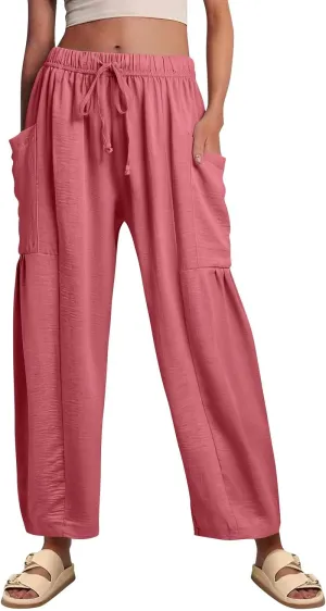 Casual Pants for Women Summer Wide Leg High Waisted Casual Boho Pants Trendy Beach Palazzo Harem Clothes with Pockets