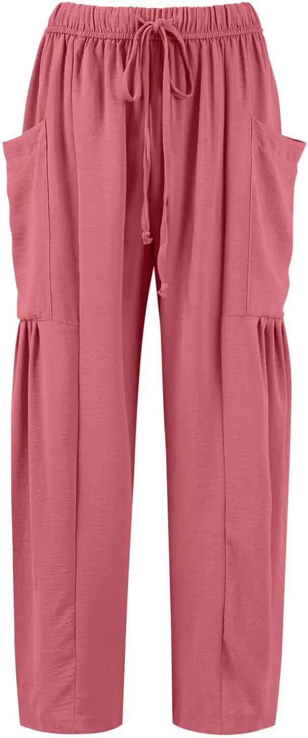 Casual Pants for Women Summer Wide Leg High Waisted Casual Boho Pants Trendy Beach Palazzo Harem Clothes with Pockets