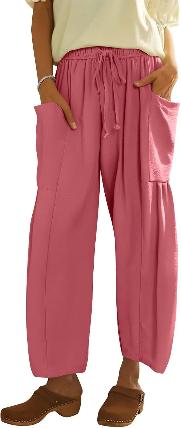 Casual Pants for Women Summer Wide Leg High Waisted Casual Boho Pants Trendy Beach Palazzo Harem Clothes with Pockets