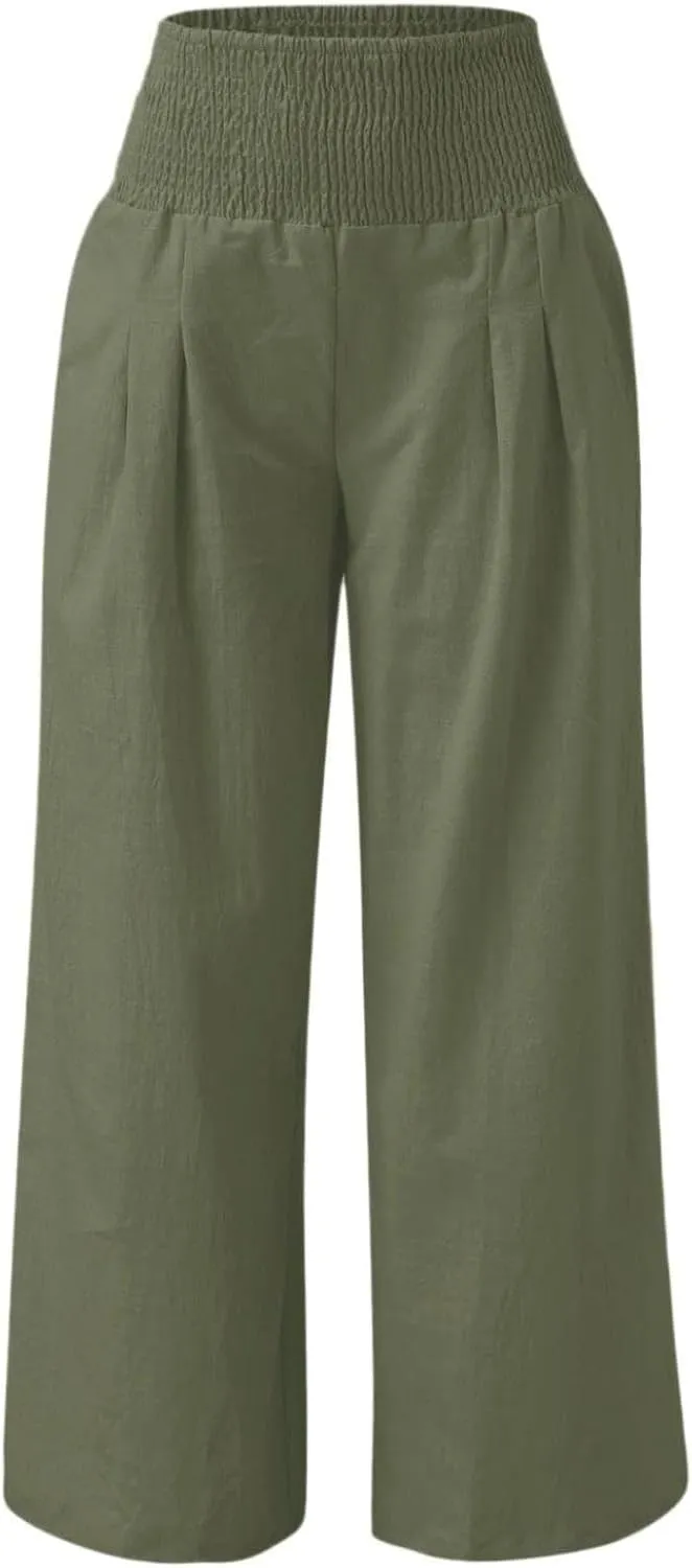 Casual Trousers Pants for Women Loose Wide Leg Baggy Slacks Cotton Linen Pants 2025 Summer Flowy Sweatpants