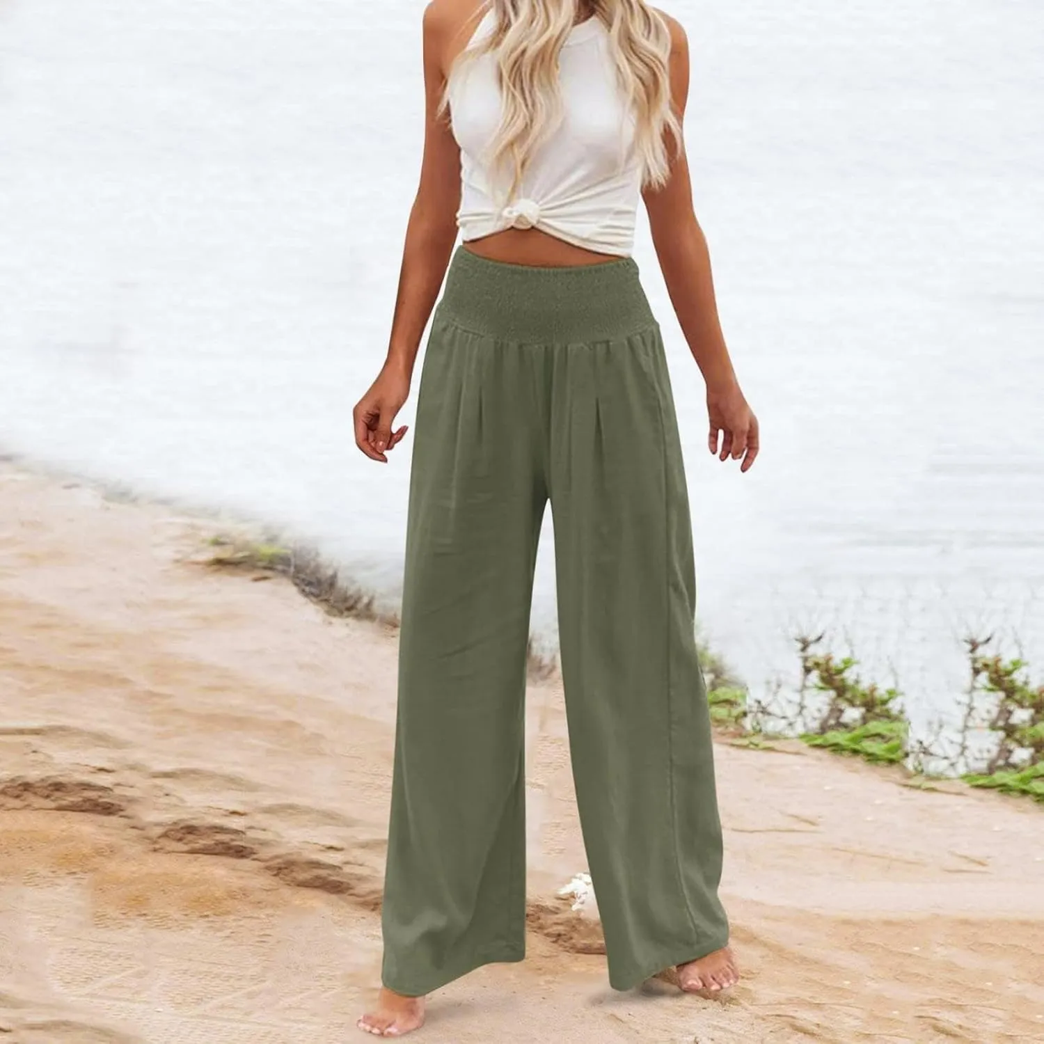 Casual Trousers Pants for Women Loose Wide Leg Baggy Slacks Cotton Linen Pants 2025 Summer Flowy Sweatpants