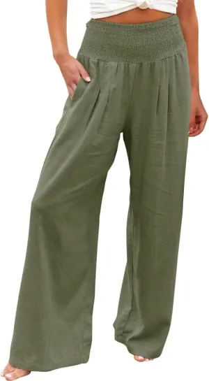 Casual Trousers Pants for Women Loose Wide Leg Baggy Slacks Cotton Linen Pants 2025 Summer Flowy Sweatpants