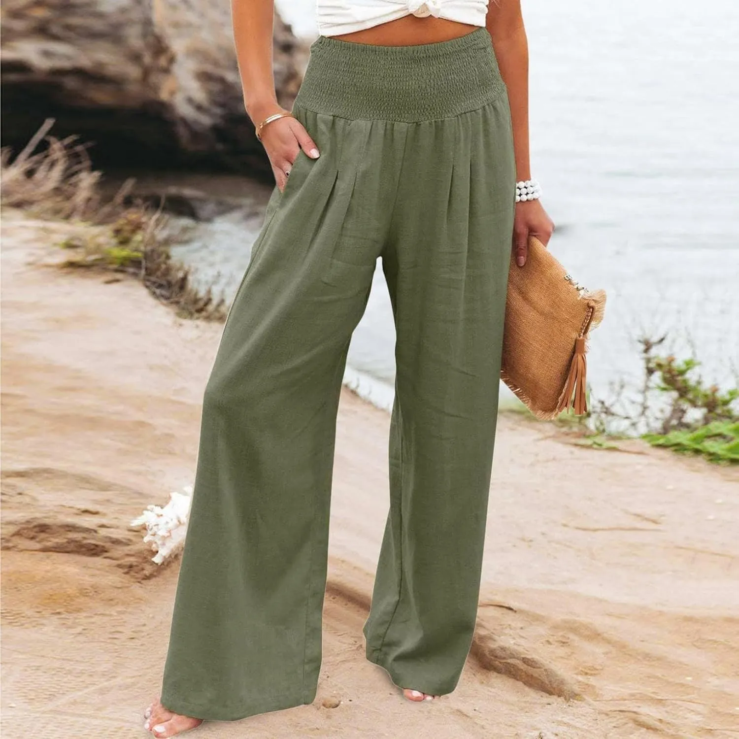 Casual Trousers Pants for Women Loose Wide Leg Baggy Slacks Cotton Linen Pants 2025 Summer Flowy Sweatpants