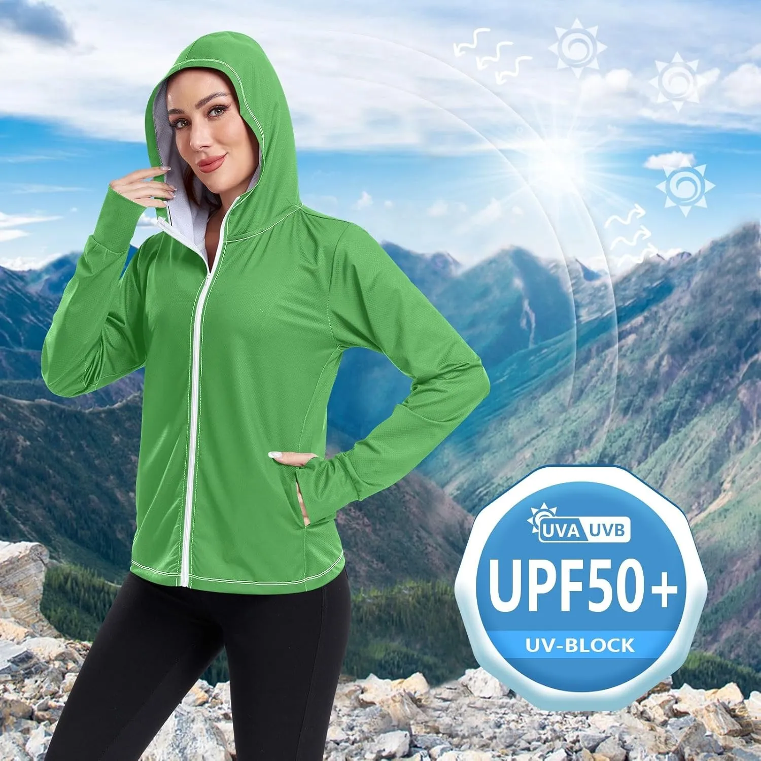 Celadon Womens Sun Protection Shirts Lightweight Long Sleeve Sun Shirt for Hiking Outdoor Women's Hoodie Zip Front Rash Guard