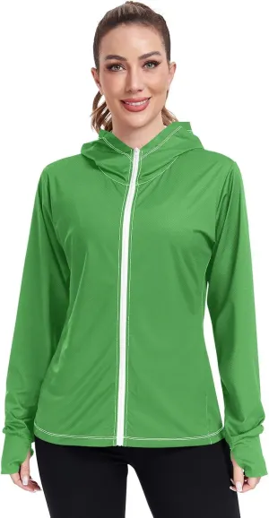 Celadon Womens Sun Protection Shirts Lightweight Long Sleeve Sun Shirt for Hiking Outdoor Women's Hoodie Zip Front Rash Guard