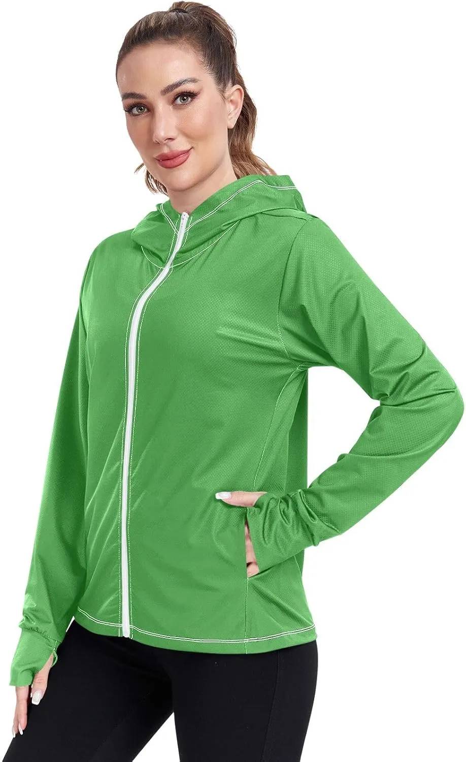 Celadon Womens Sun Protection Shirts Lightweight Long Sleeve Sun Shirt for Hiking Outdoor Women's Hoodie Zip Front Rash Guard