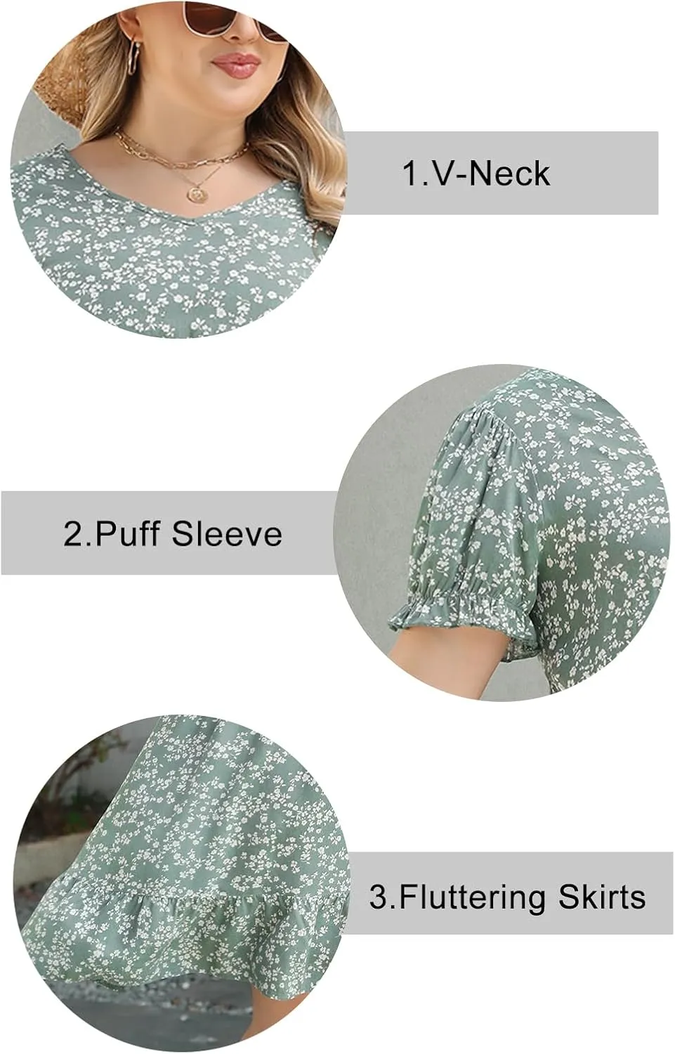 Celkuser Plus Size Casual Mini Dresses Printed Floral Swing Short Sleeve V Neck with Pockets