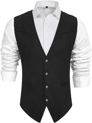 Century Star Men's Vests Casual Suit Vests Dress Western Wear Cowboy Wedding Slim Fit Waistcoat Renaissance Pirate Medieval