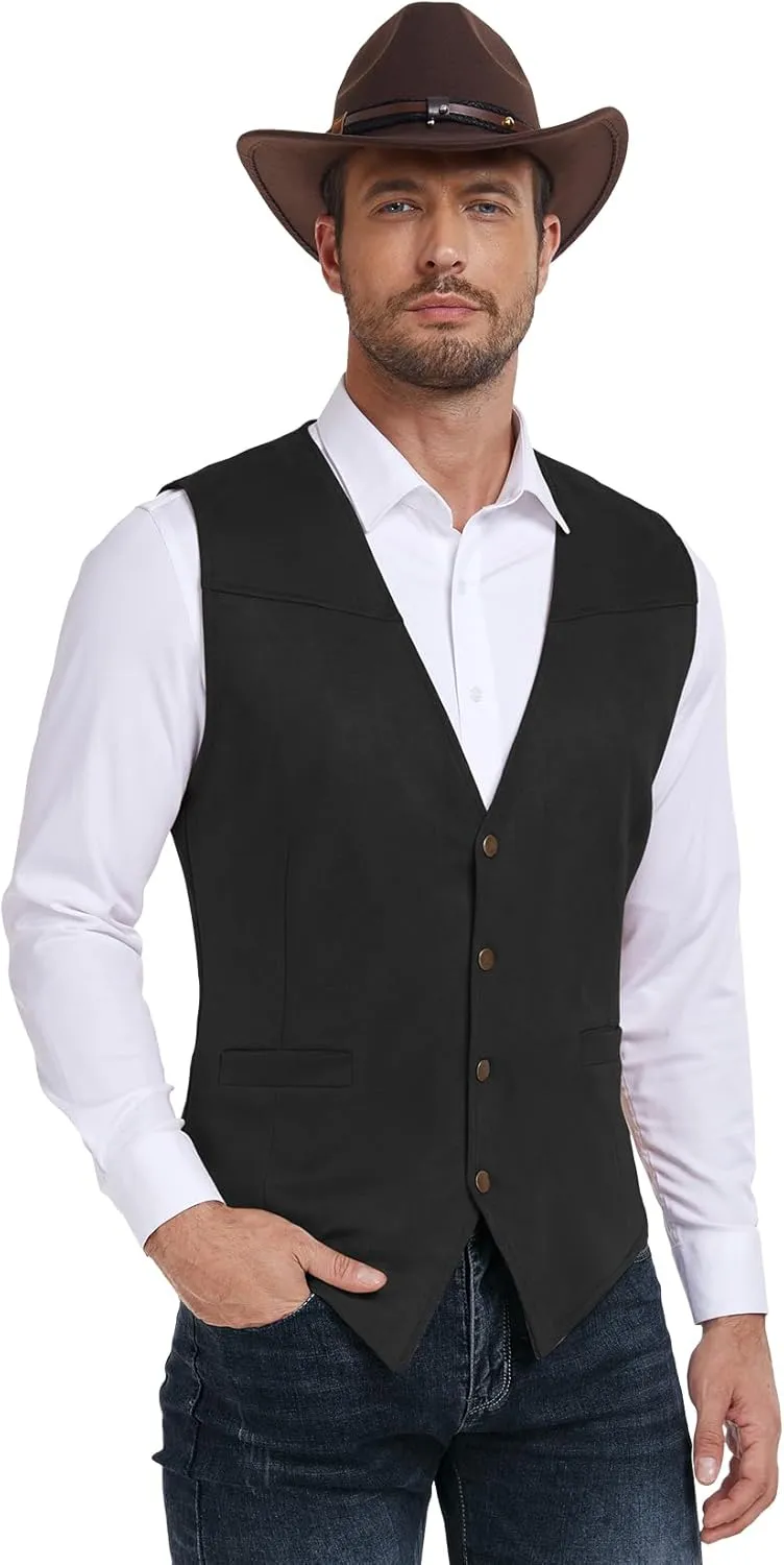 Century Star Men's Vests Casual Suit Vests Dress Western Wear Cowboy Wedding Slim Fit Waistcoat Renaissance Pirate Medieval
