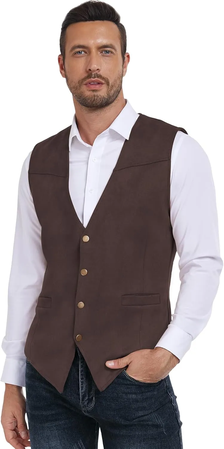 Century Star Men's Vests Casual Suit Vests Dress Western Wear Cowboy Wedding Slim Fit Waistcoat Renaissance Pirate Medieval