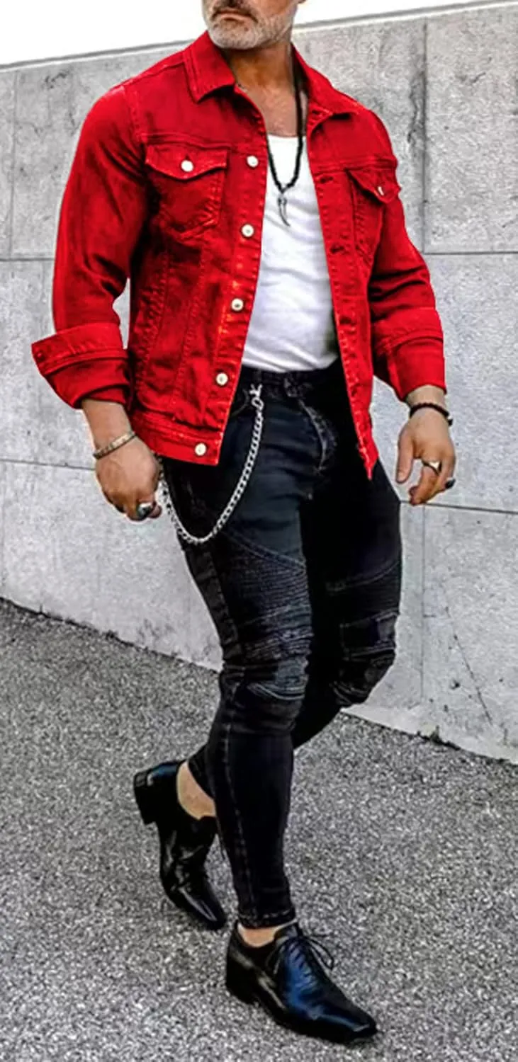 CHARTOU Men's Denim Jacket Casual Regular Fit Button Down Long Sleeve Jean Trucker Jacket