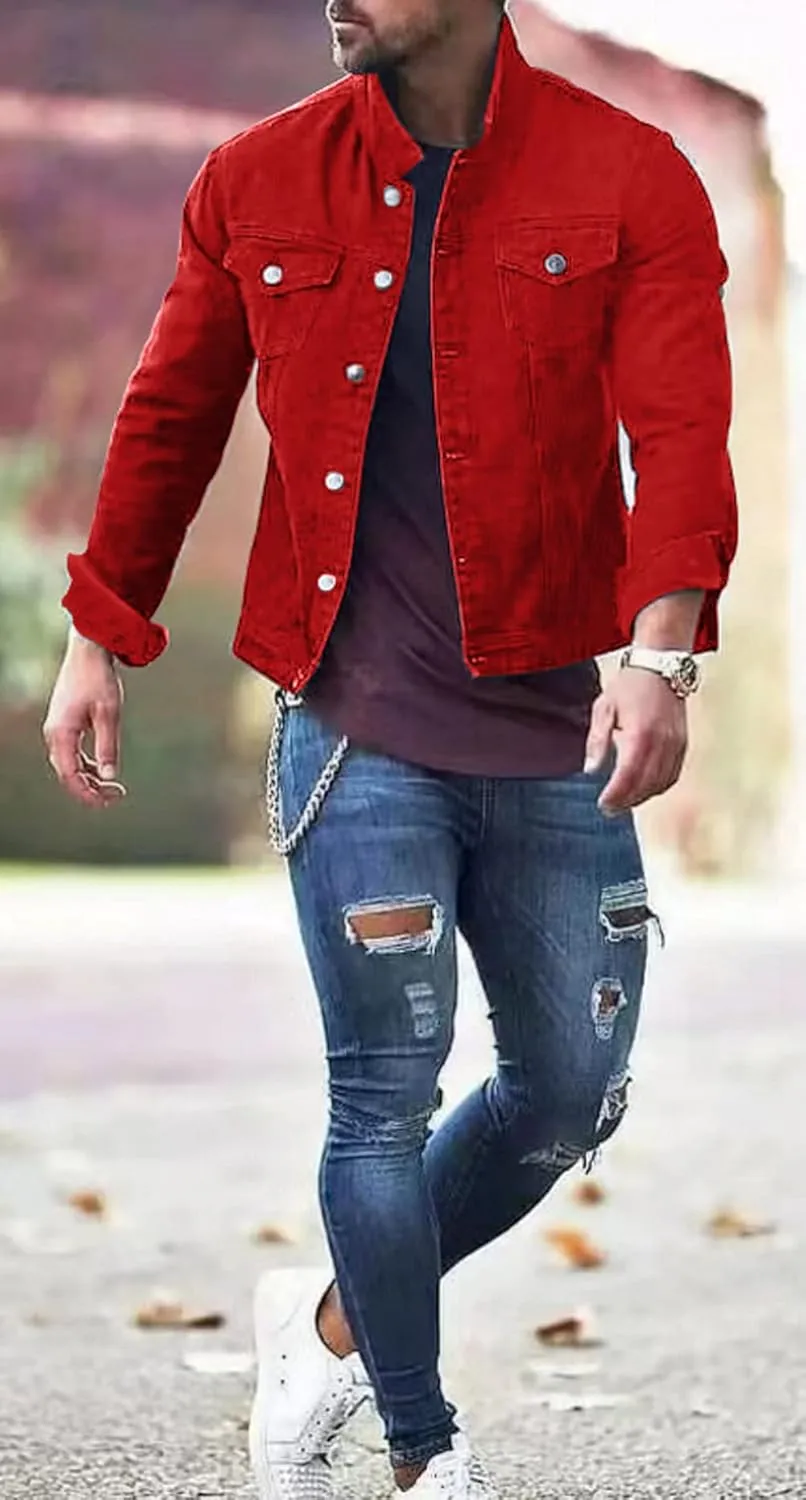 CHARTOU Men's Denim Jacket Casual Regular Fit Button Down Long Sleeve Jean Trucker Jacket