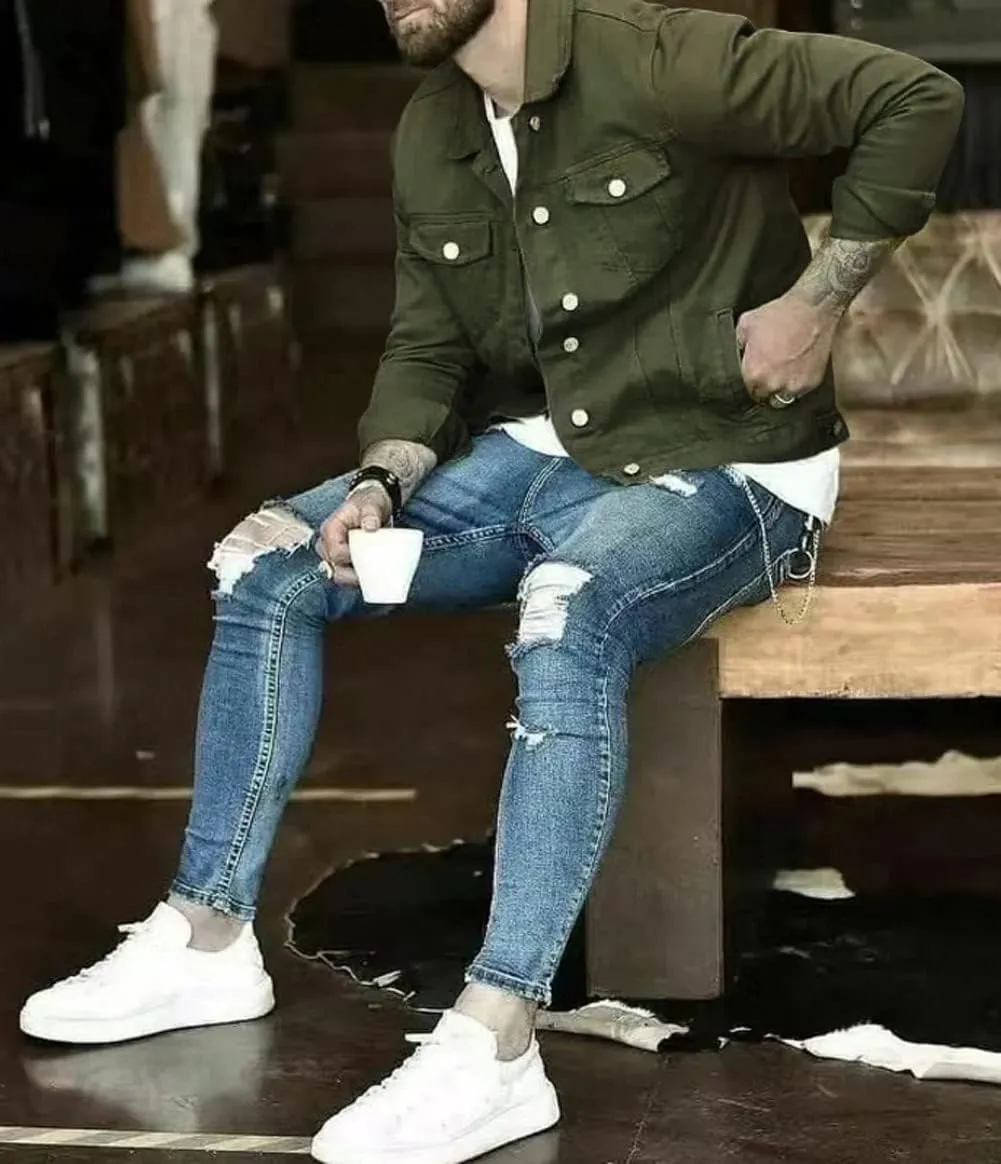 CHARTOU Men's Denim Jacket Casual Regular Fit Button Down Long Sleeve Jean Trucker Jacket
