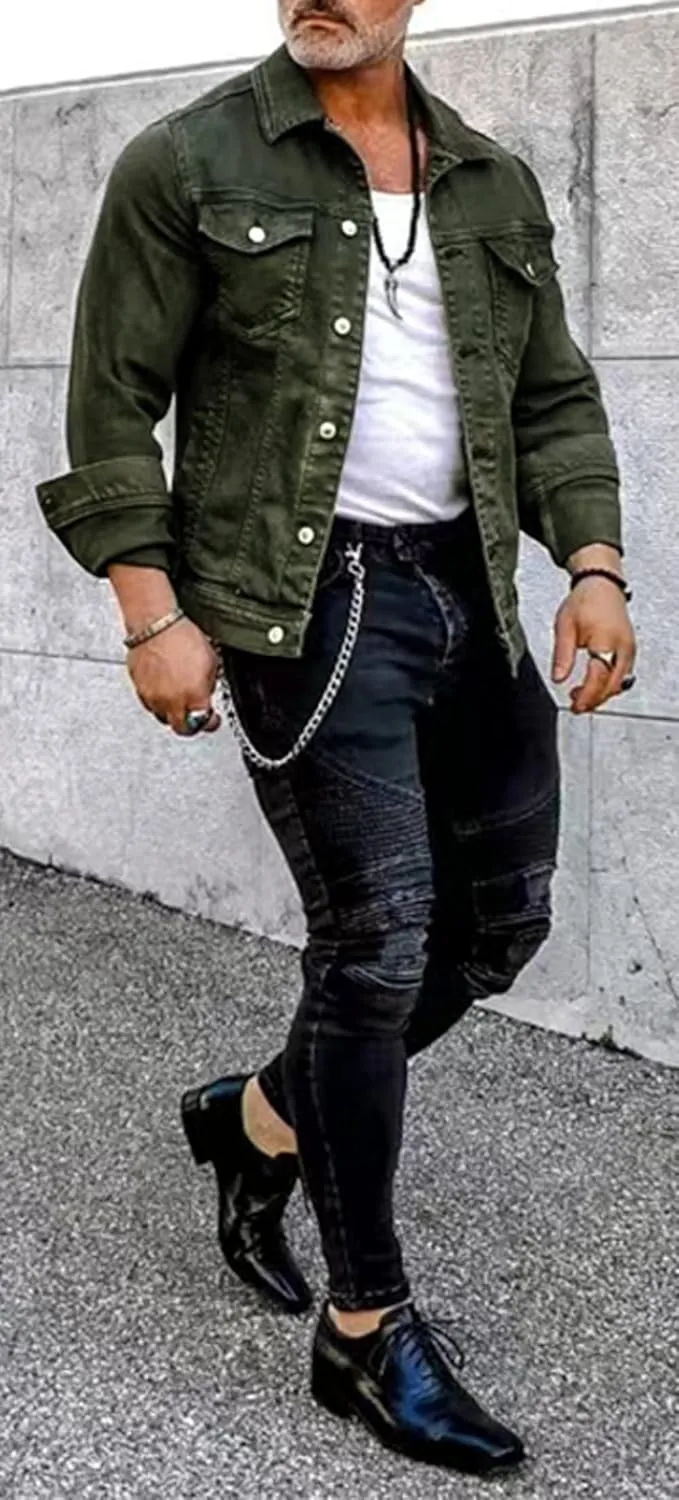 CHARTOU Men's Denim Jacket Casual Regular Fit Button Down Long Sleeve Jean Trucker Jacket