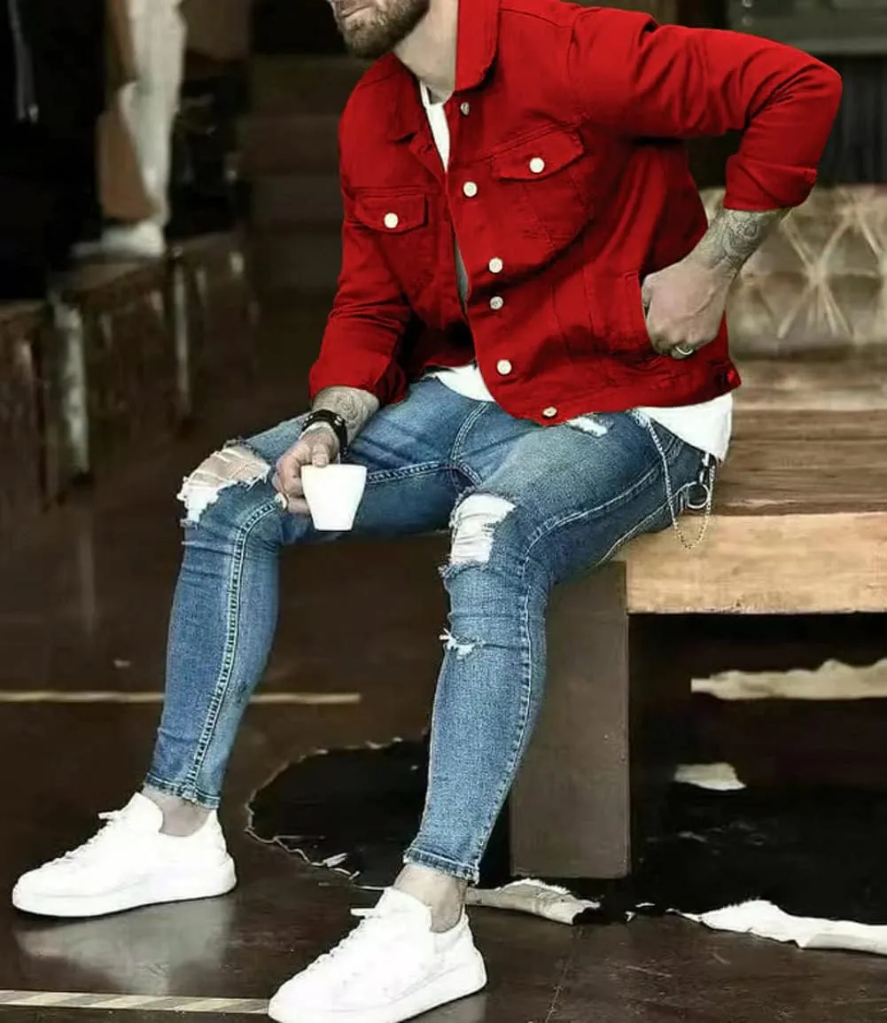 CHARTOU Men's Denim Jacket Casual Regular Fit Button Down Long Sleeve Jean Trucker Jacket