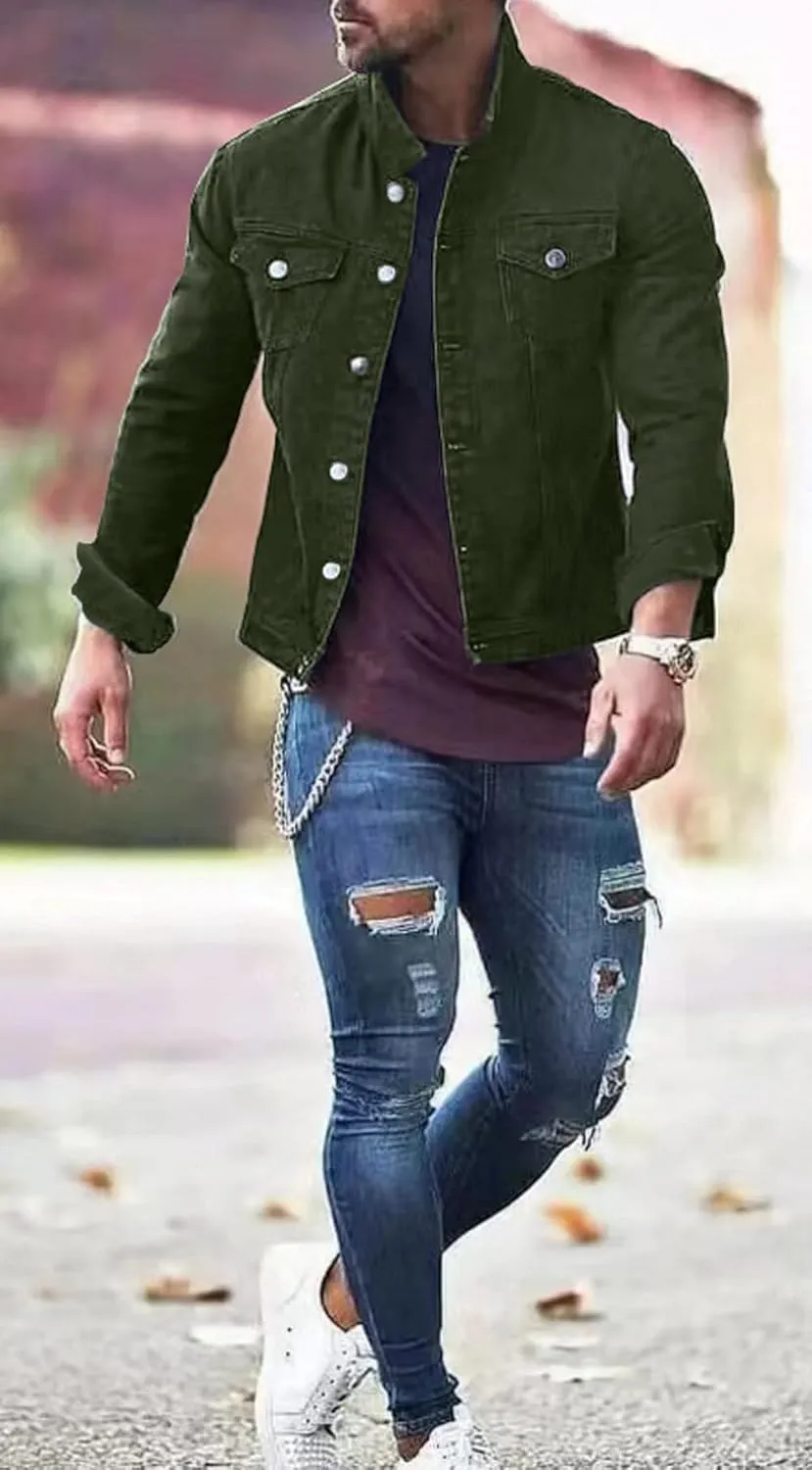 CHARTOU Men's Denim Jacket Casual Regular Fit Button Down Long Sleeve Jean Trucker Jacket