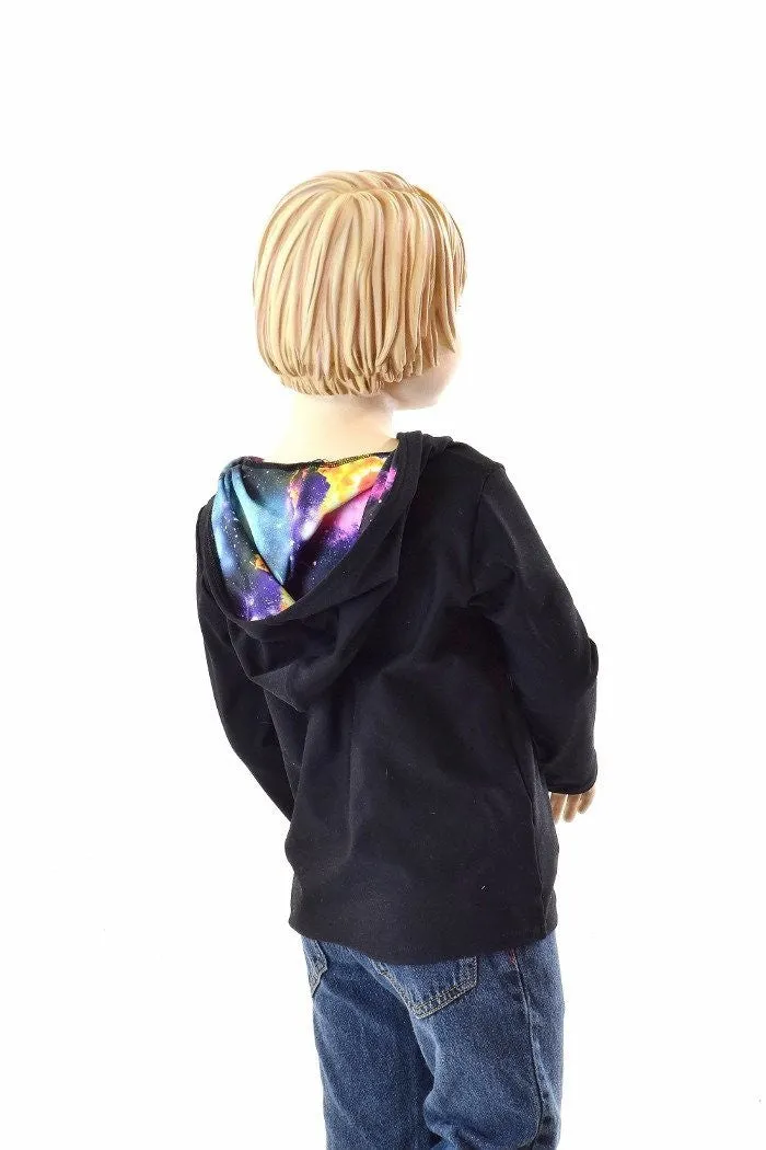 Childrens Black Soft Knit Galaxy Hoodie
