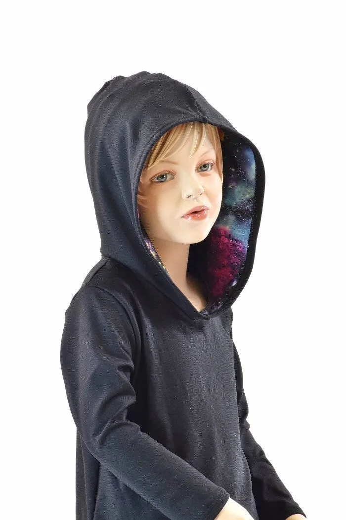 Childrens Black Soft Knit Galaxy Hoodie