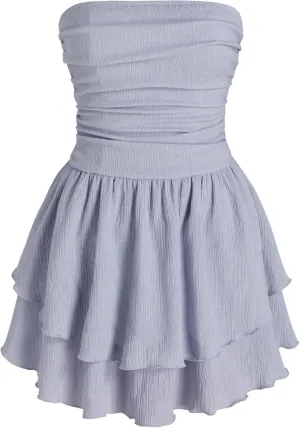 CIDER Women's Summer Cocktail Dress - Tube Ruched Ruffle Mini Dress