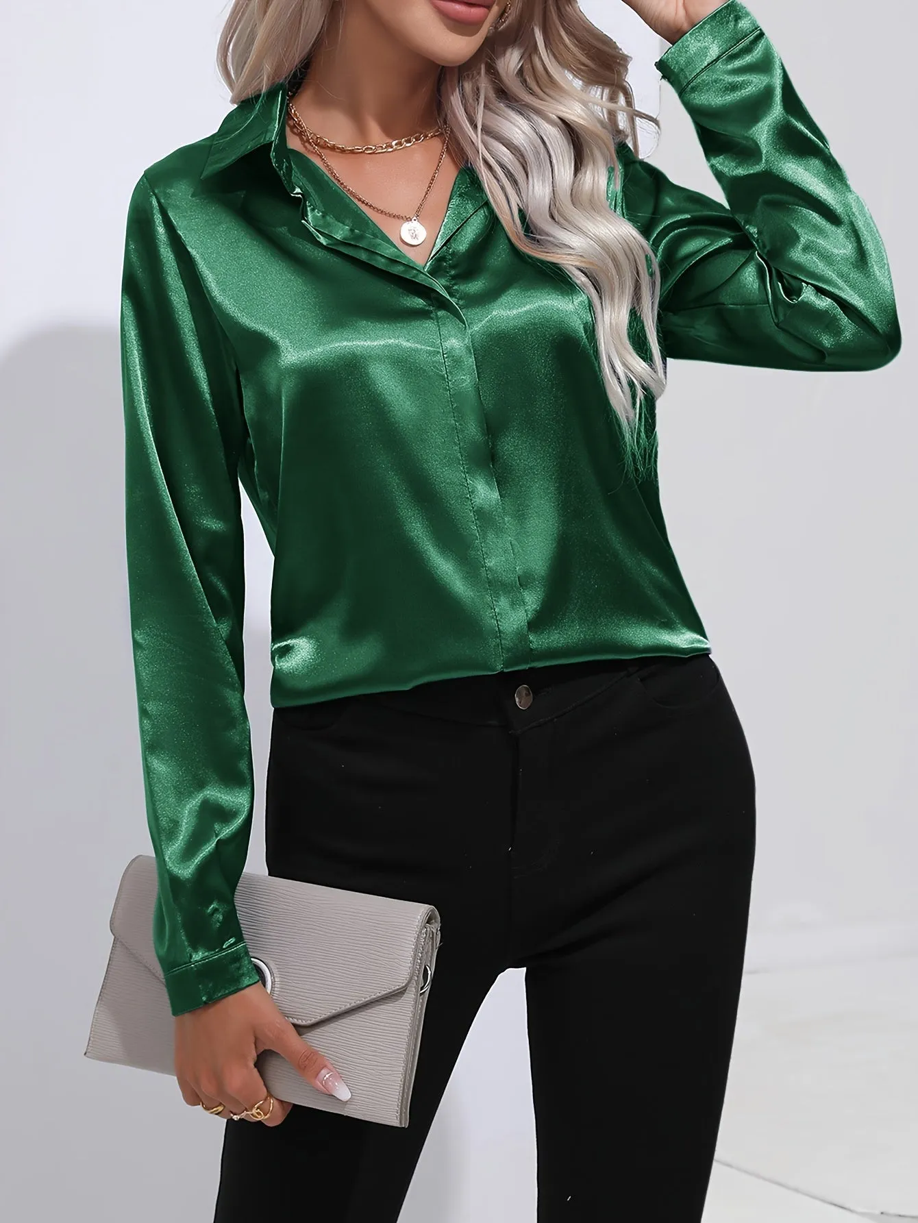 Claire  Satin Button-Up Blouse