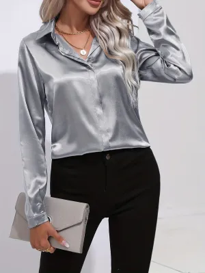 Claire  Satin Button-Up Blouse