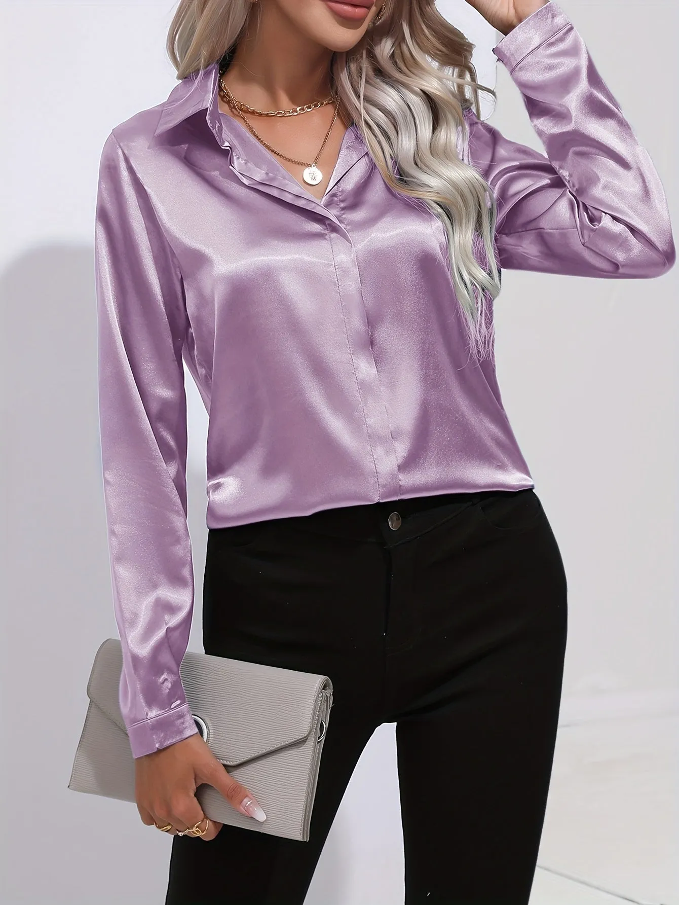 Claire  Satin Button-Up Blouse