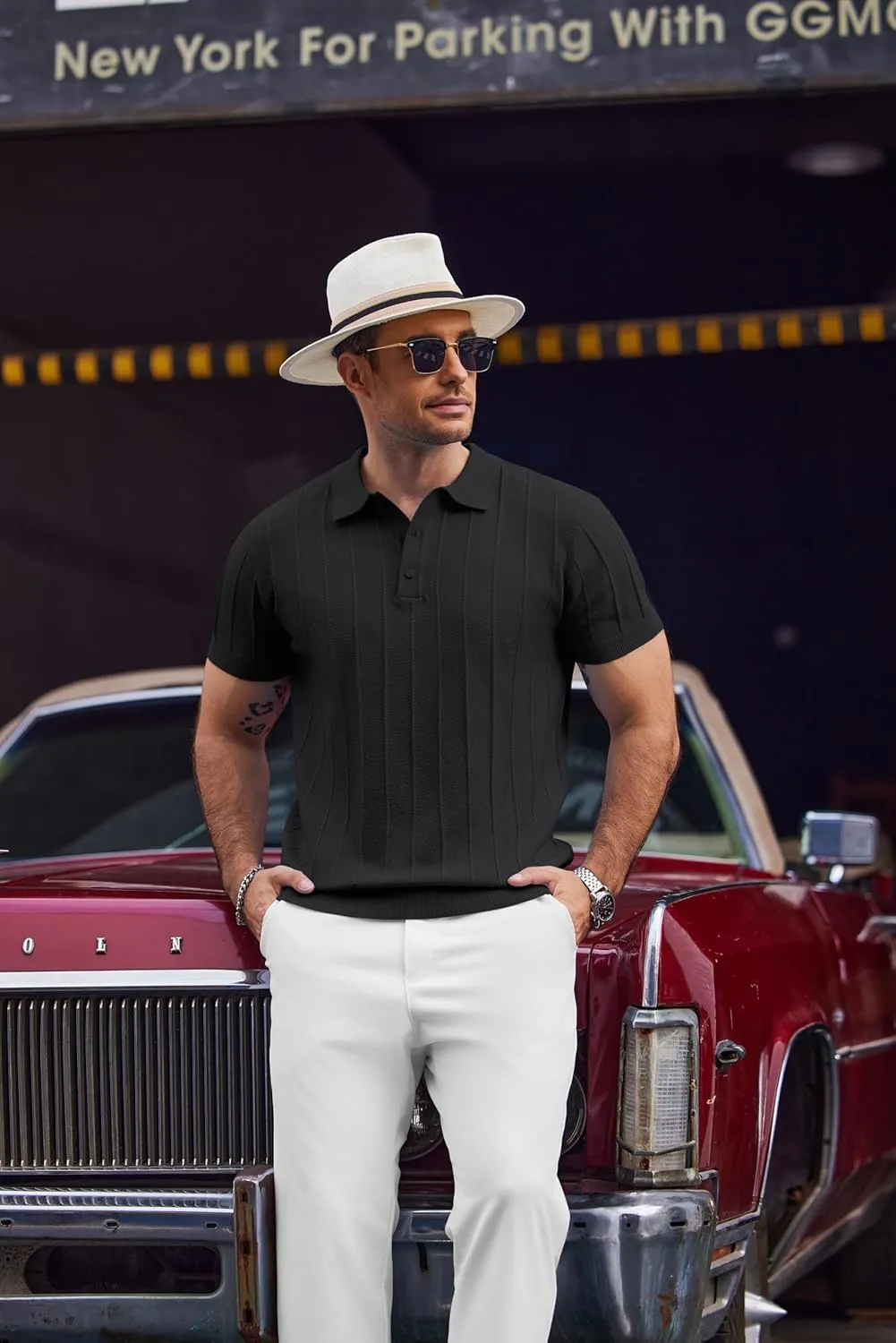 COOFANDY Mens Knit Polo Shirts Short Sleeve Ribbed Textured Polo Shirt Lightweight Casual Golf Shirts Collared T Shirt