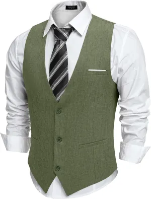 COOFANDY Men's Suit Vest V-Neck Casual Business Vests Lightweight Slim Fit Formal Dress Waistcoat for Wedding Party