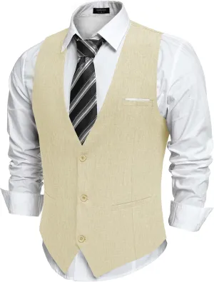 COOFANDY Men's Suit Vest V-Neck Casual Business Vests Lightweight Slim Fit Formal Dress Waistcoat for Wedding Party