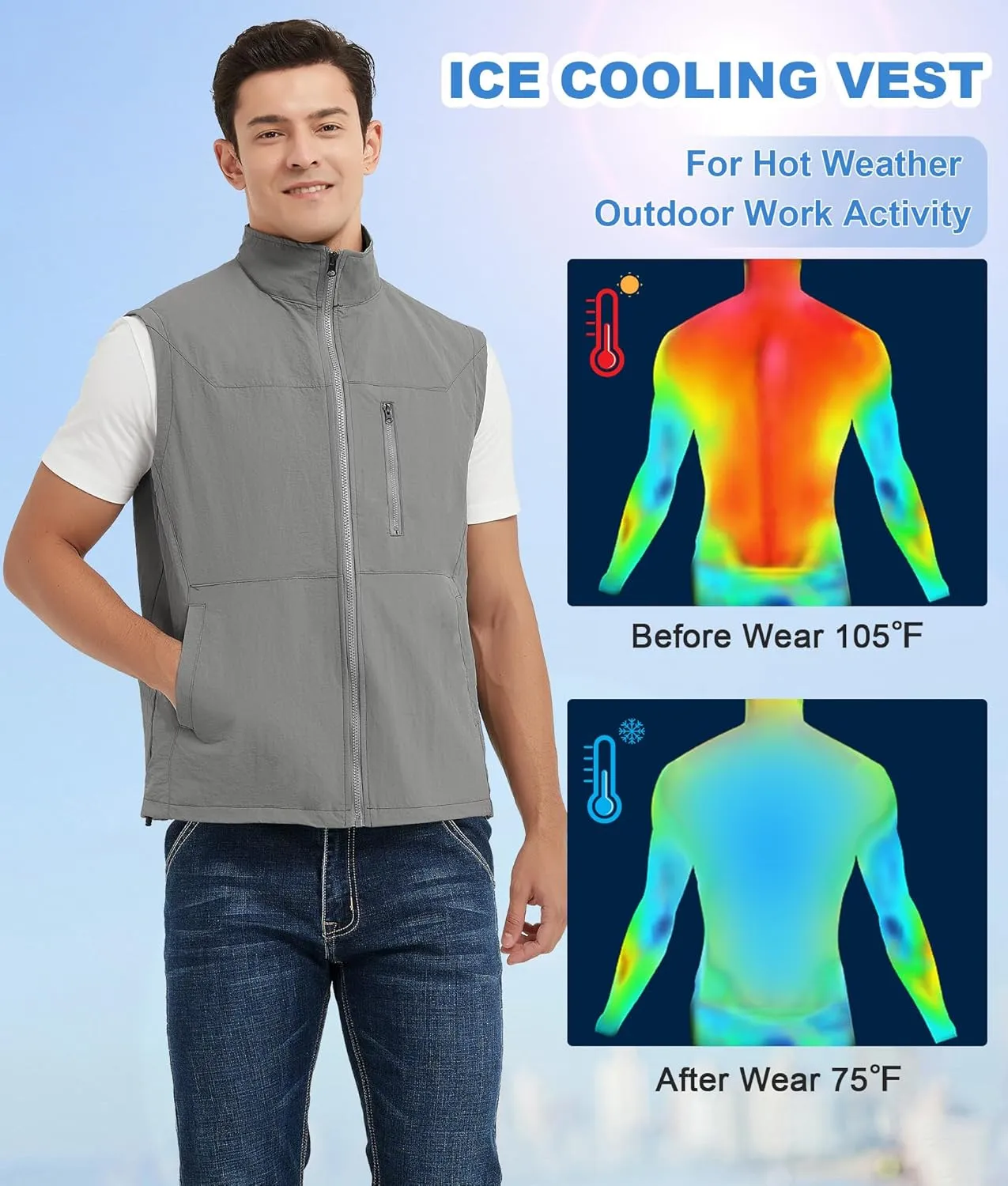 Cooling Vest for Men Hot Weather Ice Vest with 24 Ice Packs Breathable Cool Jacket for Outdoor Work Everyday Active