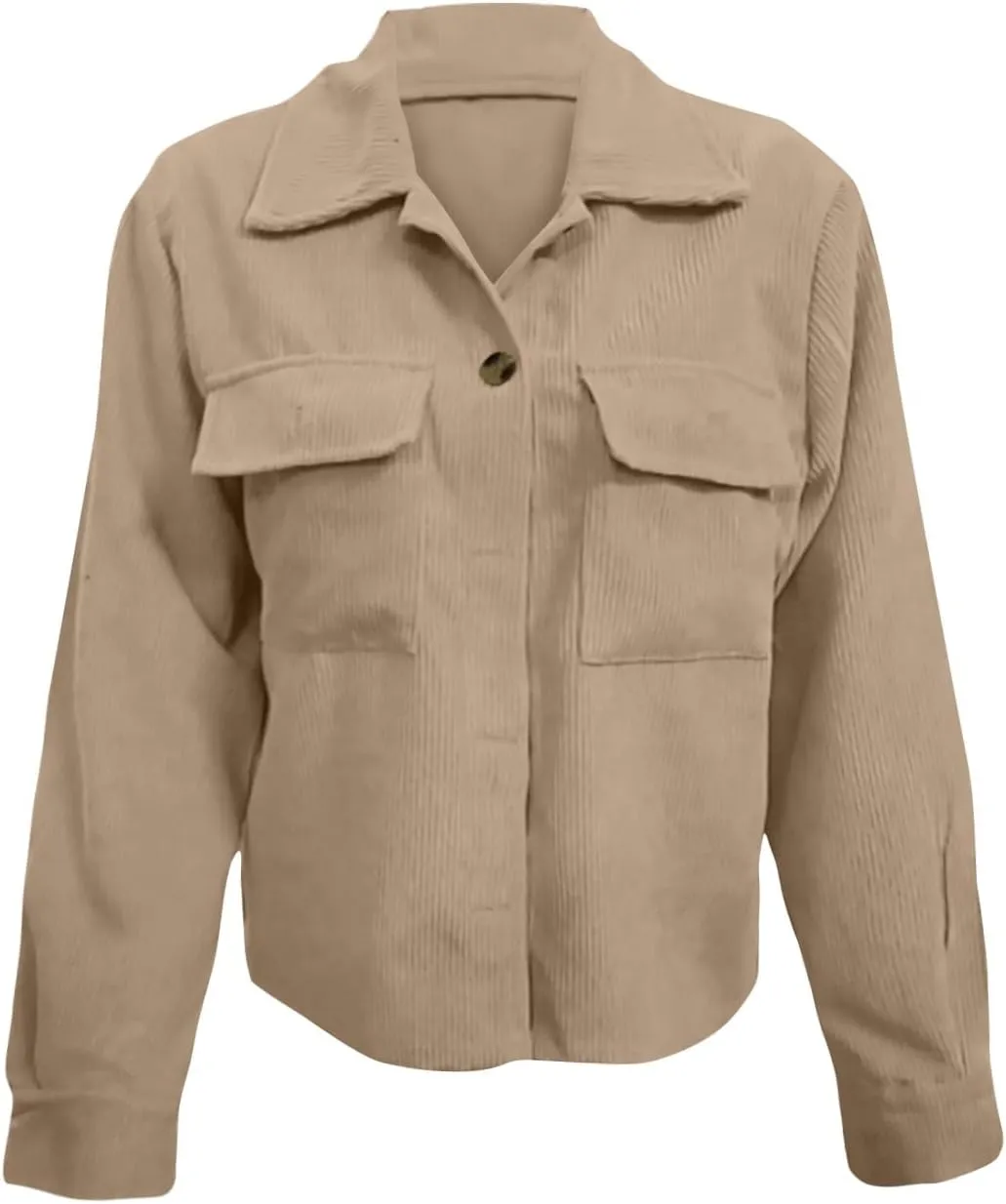 Corduroy Shacket Women Cropped Button Down Shirts Jacket Casual Fall Long Sleeve Crop Tops Bomber Jacket with Pockets
