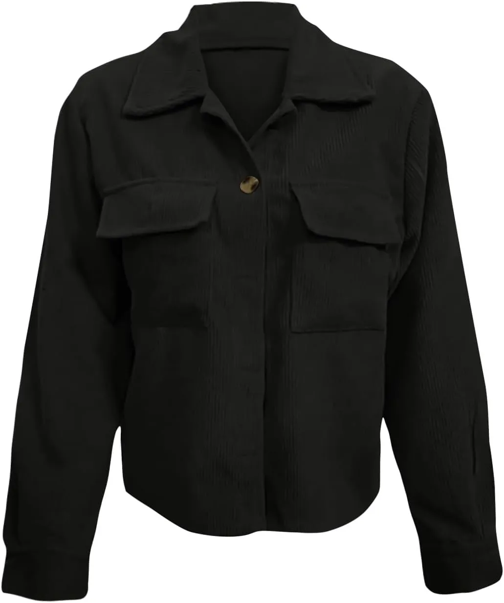 Corduroy Shacket Women Cropped Button Down Shirts Jacket Casual Fall Long Sleeve Crop Tops Bomber Jacket with Pockets