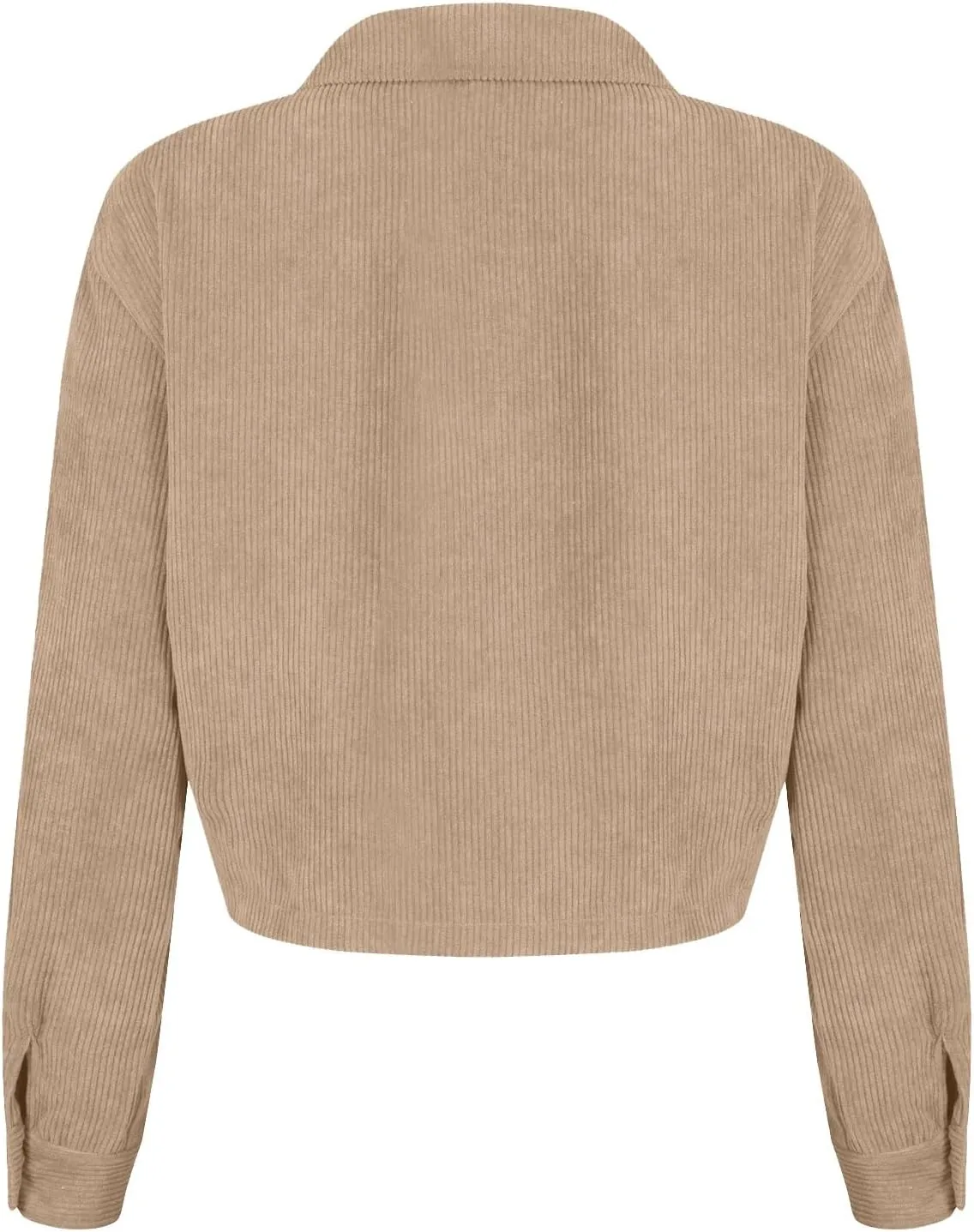 Corduroy Shacket Women Cropped Button Down Shirts Jacket Casual Fall Long Sleeve Crop Tops Bomber Jacket with Pockets