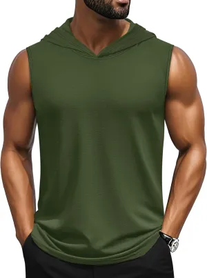 Cotrasen Men's UPF 50  Cotton Hooded Tank Top Sleeveless Hoodie Lightweight Casual Gym Workout Shirt Cooling Muscle Tee Shirt