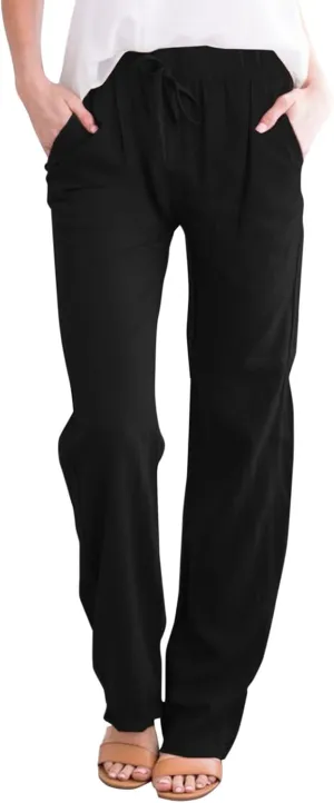 Cotton Linen Pants for Women Capri Plus Size Wide Leg Loose Fit Sweatpants Summer Cropped Elastic Waist Trousers