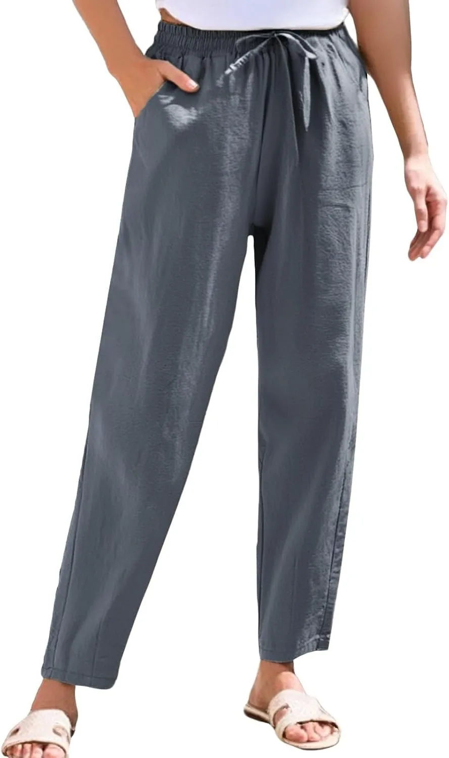 Cotton Linen Pants Women Palazzo Straight Lounge Drawstring Beach Linen Clothes for Women 2025